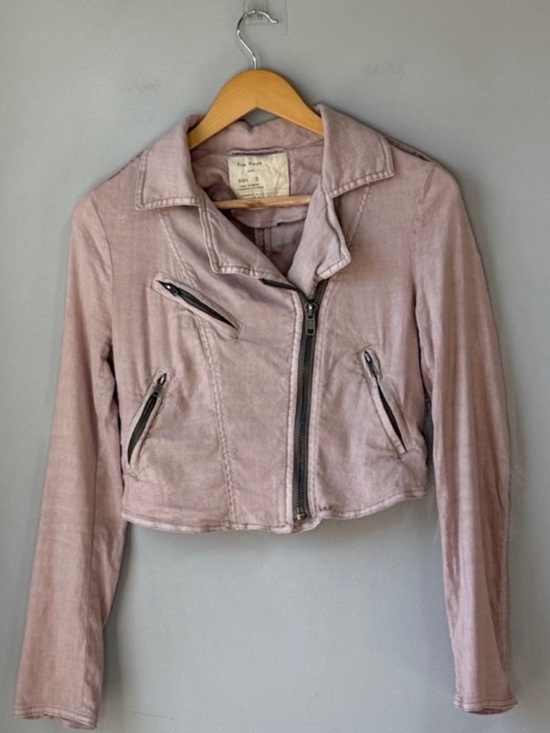 Free People Jackets & Blazers - Free People Slub Linen Blend Cropped Moto Zip Up Jacket